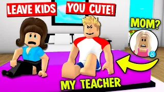 my mom tried to kiss my teacher in ROBLOX BROOKHAVEN RP!