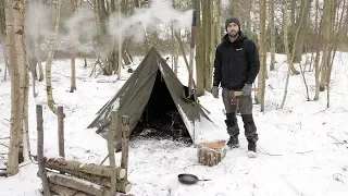 3 Day Solo Winter Snow Camp - Bushcraft, Canvas Tent, Woodstove, Bowdrill
