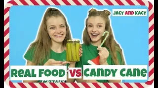 Real Food vs Candy Cane Challenge ~ Jacy and Kacy