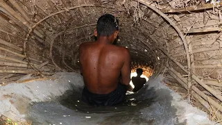 Build Swimming Pool And Build Python Water Slide House Using Bamboo and Mud By Ancient Skill(Part 2)