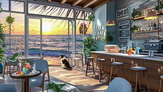 Gentle Bossa Nova Music at the Coffee Shop by the Sea with Ocean Waves Sound for Cheerful Moods