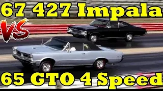4 SPEED BATTLE !! - 1967 427 Impala SS vs 65 GTO Drag Race - RoadTest