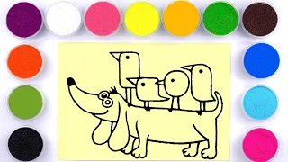 Sand coloring painting & drawing cute dog for kids