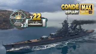 Cruiser Condé: 3 devastating strikes on map Estuary - World of Warships