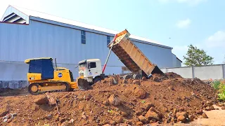 Starting a big project Bulldozer KAMITAKE 107 and Dump Truck 10, ton getting new work