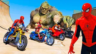 Homem Aranha e Amigos Heróis nova Corrida Épica Acrobática com CARROS vs TITAN Hulk - GTA V
