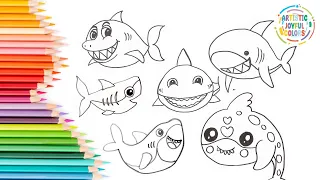 🦈🩷Sharks Compilation: How to draw and color with marker pens | Easy and Fun art for kids!🌈💕