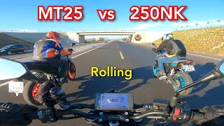 Yamaha MT25 vs 250NK Rolling