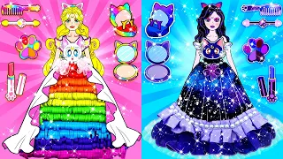 [🐾paper diy🐾] Rainbow Rapunzel vs Purple Raquelle Prom Dresses | Rapunzel Compilation 놀이 종이