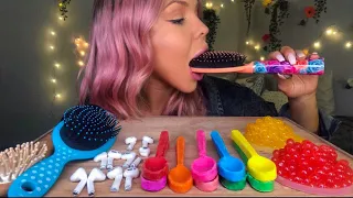 ASMR EDIBLE SPOONS, HAIR BRUSH, AIRPODS, POPPING BOBA (MOST POPULAR FOOD) MUKBANG 먹방 EATING SHOW