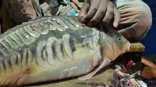 Incredible Big Mirror Carp Fish Cutting Skills Live in Fish Market | Fish Cutting Skills