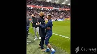 KYLIAN MBAPPE AND NEYMAR HUG THIERRY HENRY WHILE TRAINING FOR THEIR GAME AGAINST REIMS