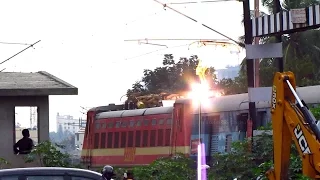 Huge Scary Spark, Loco almost taken out - Indian Railways