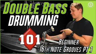 BEGINNER DOUBLE BASS DRUMMING - 16th Note Grooves Pt.1 Drum Lesson//Drum Discipline Academy