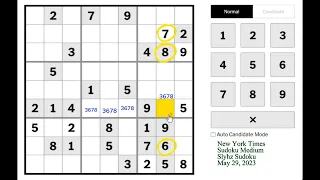 New York Times Sudoku Medium May 29, 2023