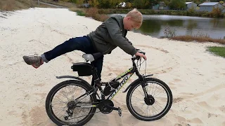 тестирование на песке электро велосипедов с передним и задним приводом