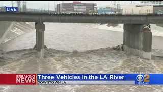 Multiple Cars Get Submerged By Fast-Flowing Los Angeles River