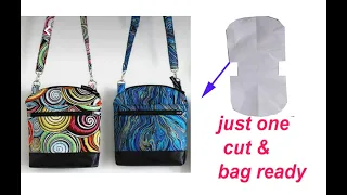 Just with one rectangle piece of cloth -multi pockets sling bag with zipper - mobile bag/cloth bag