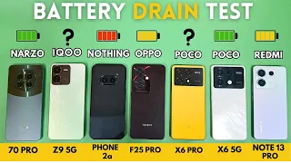 Narzo 70 Pro vs iQOO Z9 vs Nothing Phone 2A vs POCO X6 Pro vs X6 vs Note 13 Pro vs F25 Pro | Battery