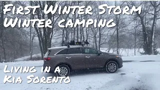 First Winter Snow Storm Camping With The Kia Sorento / Winter Camping