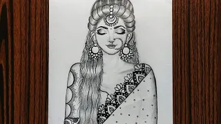 How to draw a Beautiful Traditional bride very easy | Girl drawing | Pencil Sketch