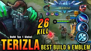 26 Kills + MANIAC!! Terizla Best Build and Emblem - Build Top 1 Global Terizla ~ MLBB