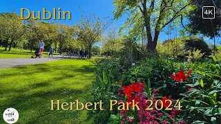 Dublin sunny walking tour  - Herbert Park - 4K 60 FPS (2024)