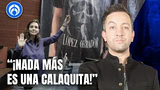 Lilly Téllez saca rosario para combatir playera de AMLO con la Santa Muerte