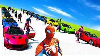 Carros Loucas com Homem Aranha e Heróis! Crazy Cars and Spiderman Сhallenge on Stunts Ramp GTA 5