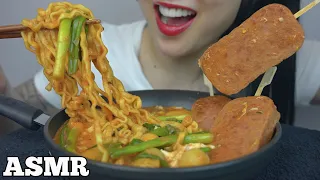 ASMR SPICY NOODLES + CHEESY RICE CAKE + SPAM (EATING SOUNDS) NO TALKING | SAS-ASMR