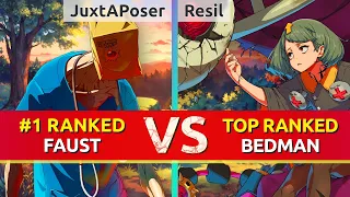 GGST ▰ JuxtAPoser (#1 Ranked Faust) vs Resil (TOP Ranked Bedman). High Level Gameplay