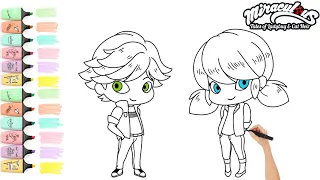 Coloring Marinette and Adrien Agreste Miraculous Ladybug Chibi Coloring Page #coloringpages