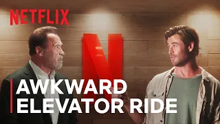 Chris Hemsworth and Arnold Schwarzenegger | Elevator Ride | Nobody Hits Like Netflix