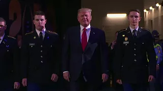 Trump walks out to the Russian National Anthem