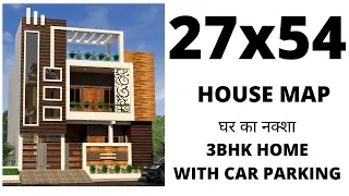 27'-0" X 54'-0" HOUSE MAP / 27 X 54 3BHK HOUSE PLAN WITH CAR PARKING / GIRISH ARCHITECTURE