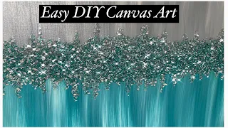 Bling Canvas Painting with Crushed Glass and Glitter / Turquoise / Teal / DIY