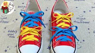 靴紐の結び方　おしゃれにアレンジ　2色使いの「ツートーン結び」how to tie shoelaces （生活に役立つ！）／ 結び方ナビ 〜 How to tie 〜