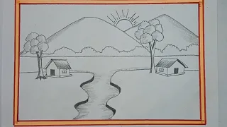 How to draw simple and beautiful scenery drawing with pencil for kids  | kids drawing