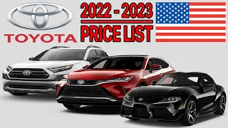 TOYOTA CAR PRICE LIST USA 2022 to 2023