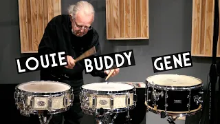 Louie Bellson, Buddy Rich, Gene Krupa - 3 Snares Comparison!!