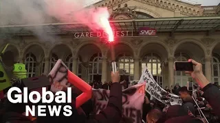 Public transport unions protest in Paris against pension reform plan