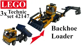 3x LEGO Technic set 42147 conversion to Backhoe Loader   (DIY and TUTORIAL)