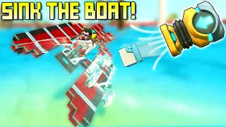 Sink the Boat by Shooting CONCRETE BLOCKS! - Scrap Mechanic Multiplayer Monday