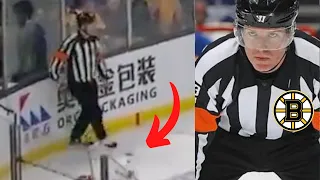 NHL Referee PASSES THE PUCK to Boston Bruins Player