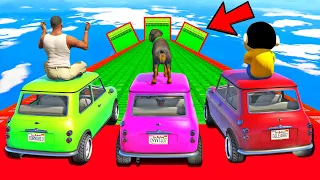 SHINCHAN AND FRANKLIN TRIED 3 HEAD MEGA RAMP CRAZY RACE  JUMP CHALLENGE BY CARS BIKES TRUCKS GTA 5