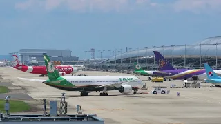 【4K】関西国際空港 2024/6/4 エバー航空177便台北桃園行き(B-17813)ボーイング787-10 プッシュバック&エンジンスタート 関空展望ホールSkyViewで撮影