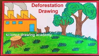 deforestation drawing easy and simple (pollution drawing) | science drawing academy