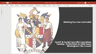 Health and Social Care Overview & Scrutiny Committee - Tuesday 25/01/2022 at 1000 hours