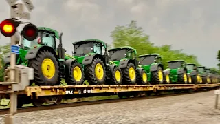 Train With John Deere Tractors Speeds Past On Curve!  Standing Between CSX & NS Trains, Radar Check