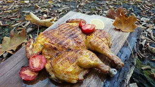 Grilled whole chicken in the forest 🔥